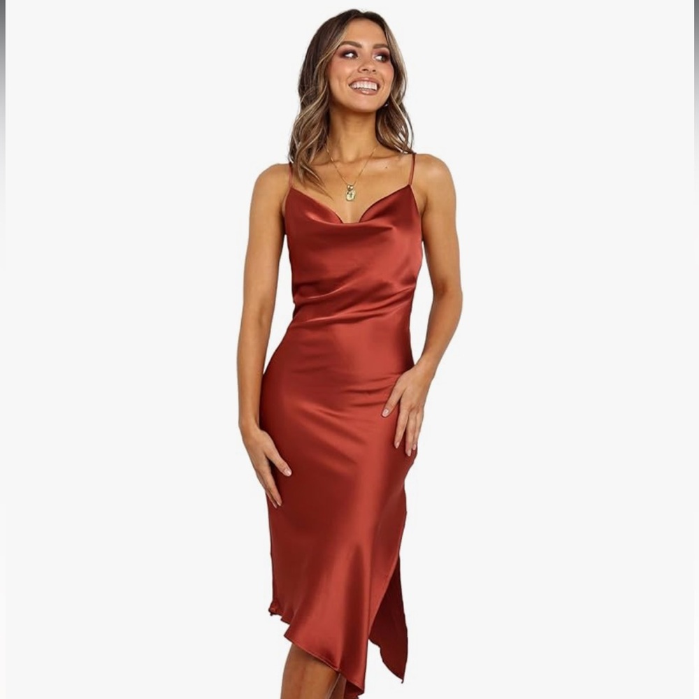 Petal & Pup Brown Cowl Neck Slip Dress